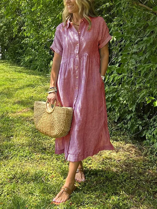 Amandine - Gestreiftes Hemdblusenkleid mit Revers und Knöpfen