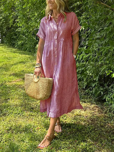 Amandine - Gestreiftes Hemdblusenkleid mit Revers und Knöpfen