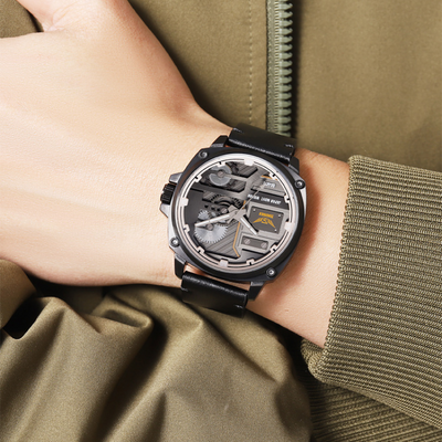 Herren Lederuhr mit Quarzwerk