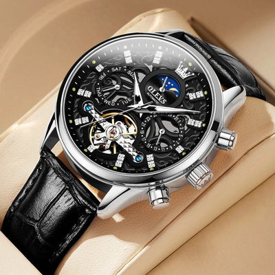 Mechanische Automatik-Uhr mit elegantem Lederarmband