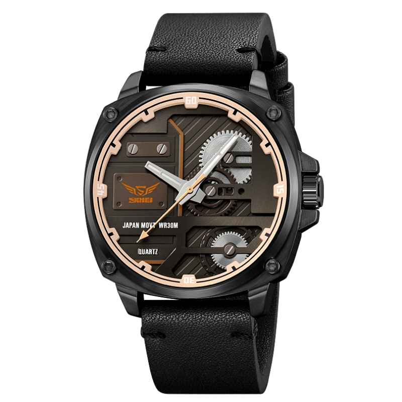 Herren Lederuhr mit Quarzwerk