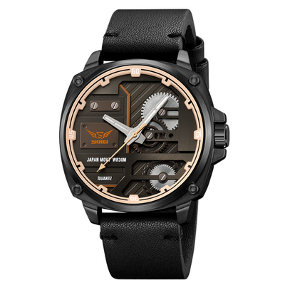 Herren Lederuhr mit Quarzwerk