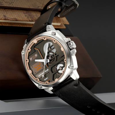 Herren Lederuhr mit Quarzwerk