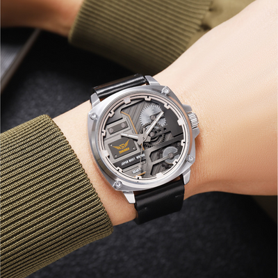 Herren Lederuhr mit Quarzwerk