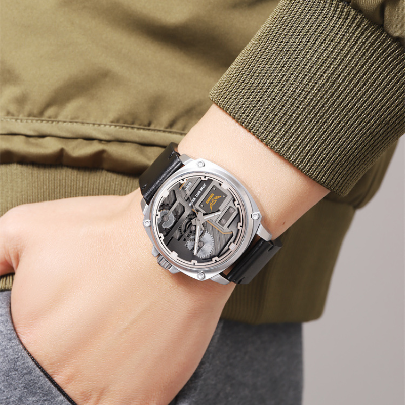 Herren Lederuhr mit Quarzwerk