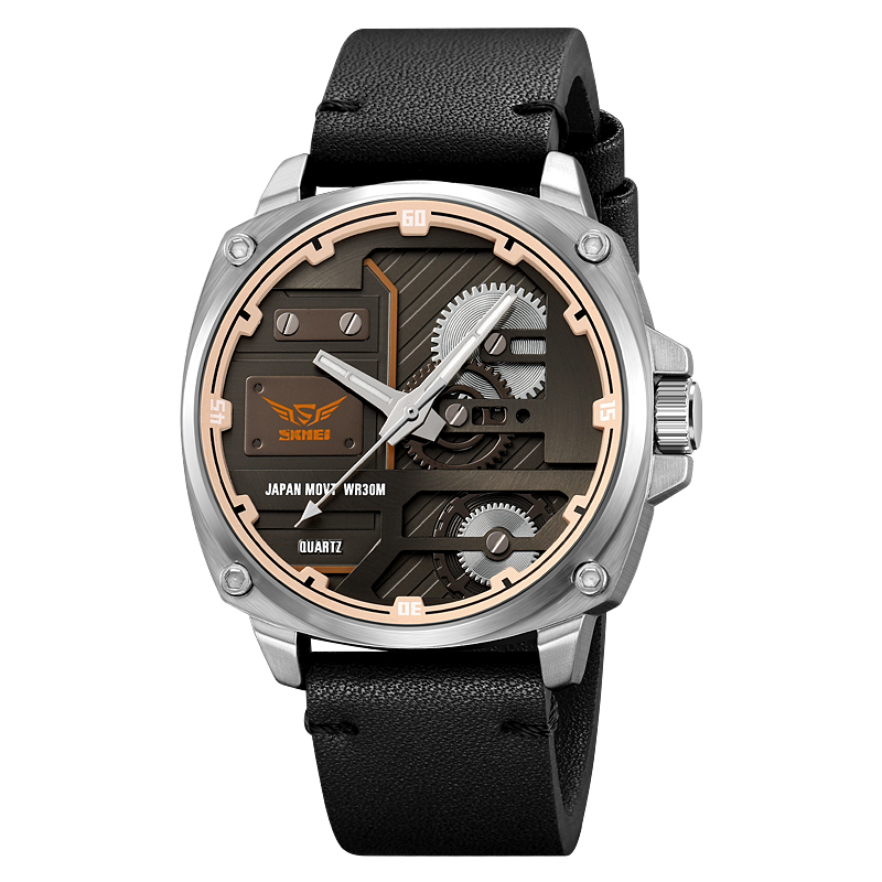 Herren Lederuhr mit Quarzwerk