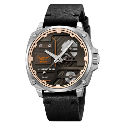 Herren Lederuhr mit Quarzwerk