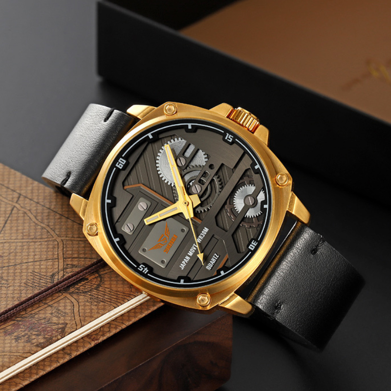 Herren Lederuhr mit Quarzwerk