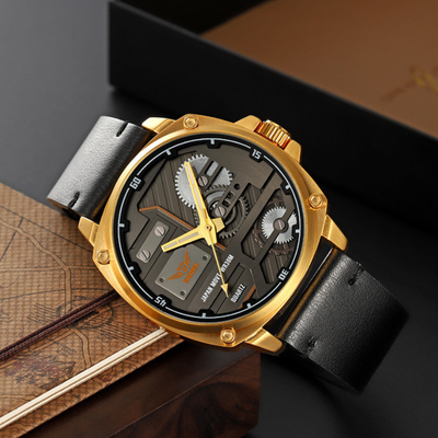 Herren Lederuhr mit Quarzwerk
