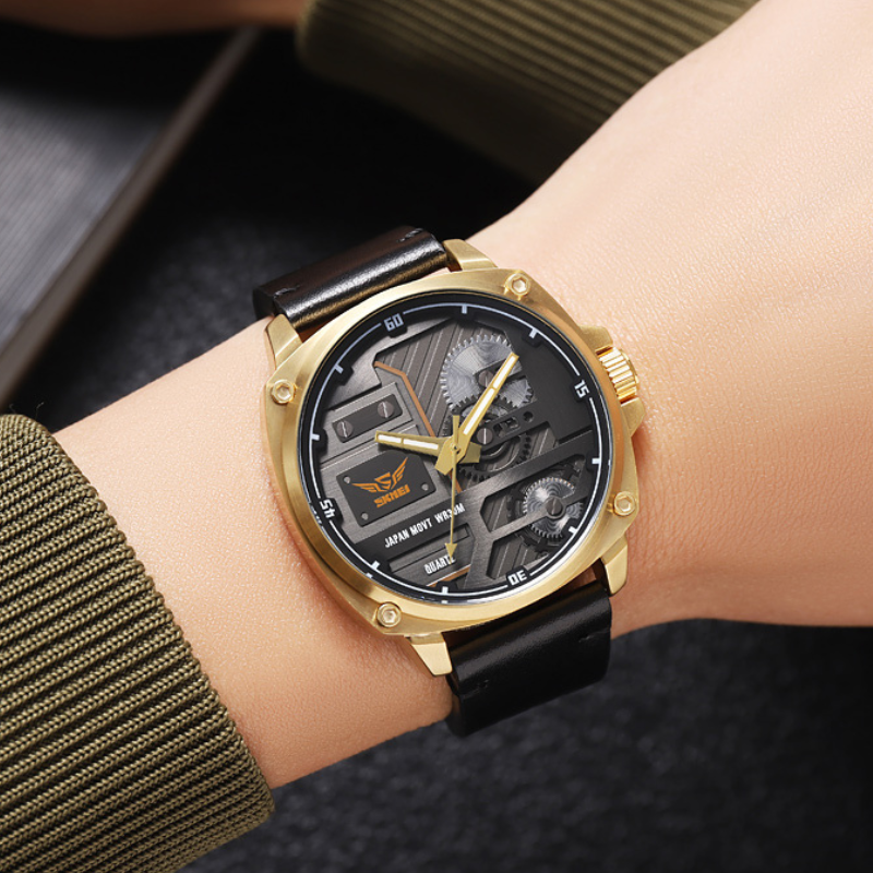 Herren Lederuhr mit Quarzwerk