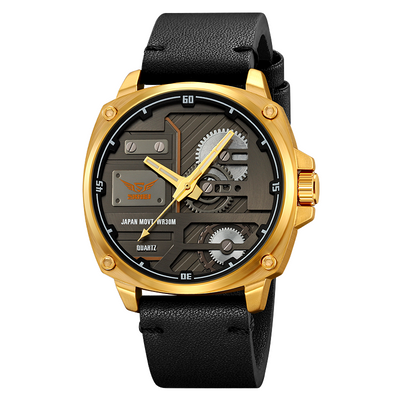 Herren Lederuhr mit Quarzwerk