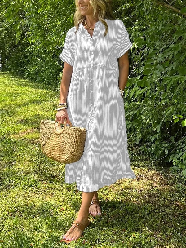 Amandine - Gestreiftes Hemdblusenkleid mit Revers und Knöpfen