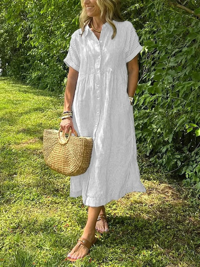 Amandine - Gestreiftes Hemdblusenkleid mit Revers und Knöpfen