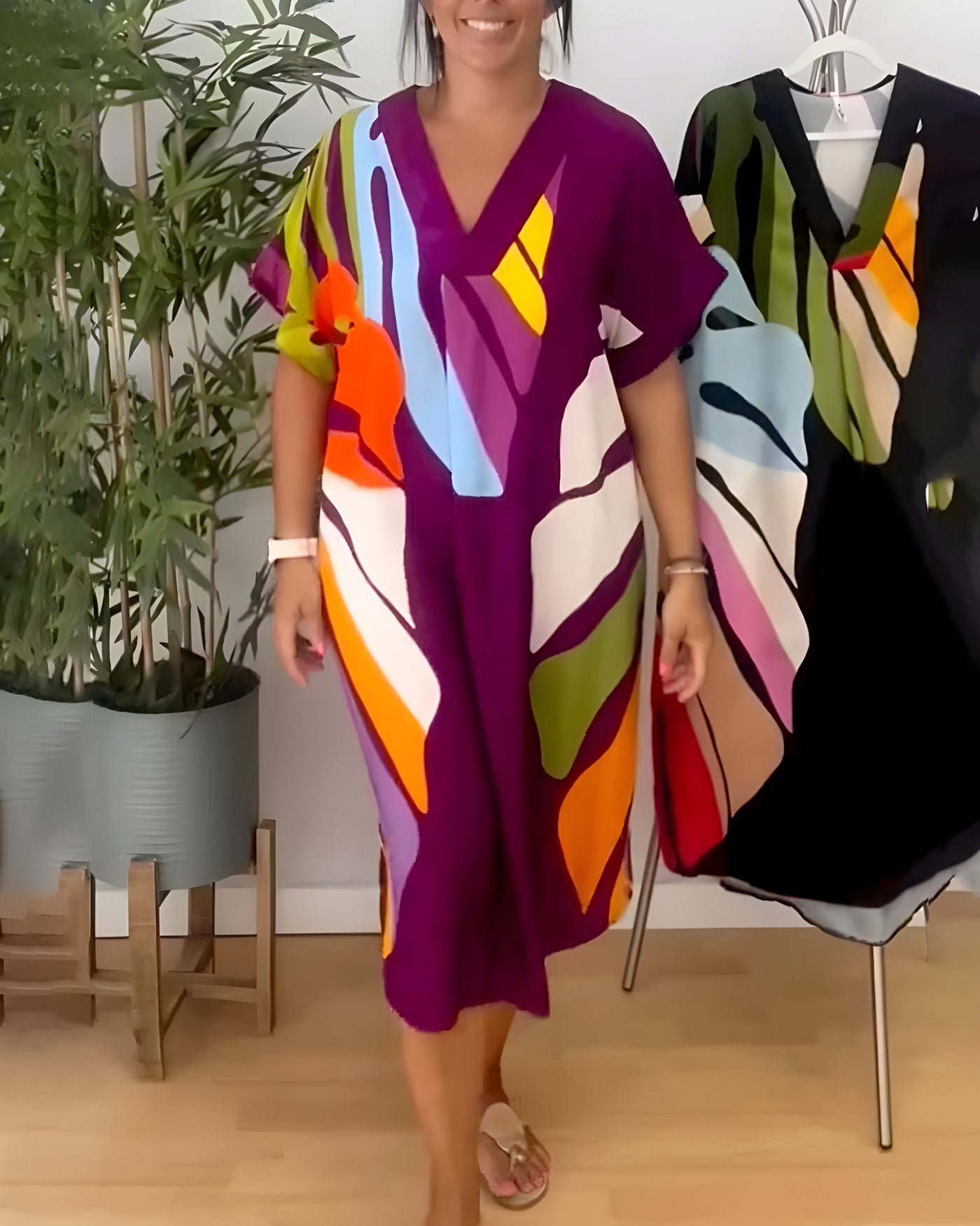 Roos™ - Lässiges Kleid mit Bunter Blattprint