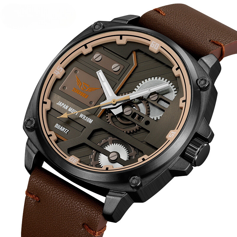 Herren Lederuhr mit Quarzwerk