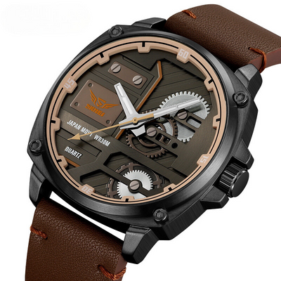 Herren Lederuhr mit Quarzwerk