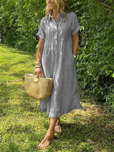 Amandine - Gestreiftes Hemdblusenkleid mit Revers und Knöpfen