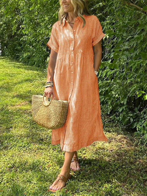 Amandine - Gestreiftes Hemdblusenkleid mit Revers und Knöpfen