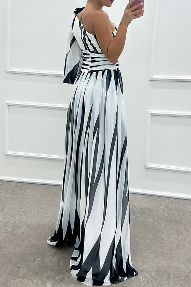 Thea™ - Elegantes gestreiftes Maxikleid mit einer Schulter