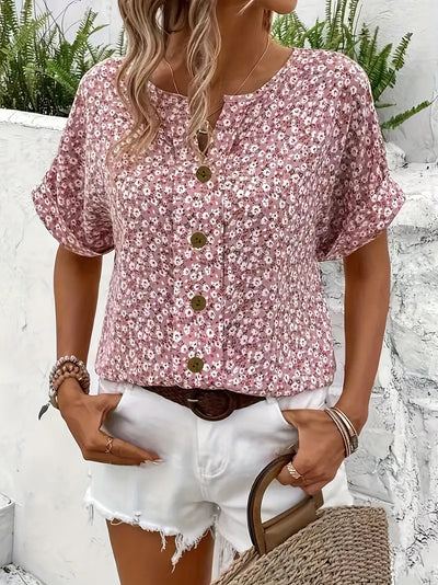 Geblümte Button-up-Bluse