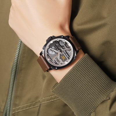 Herren Lederuhr mit Quarzwerk