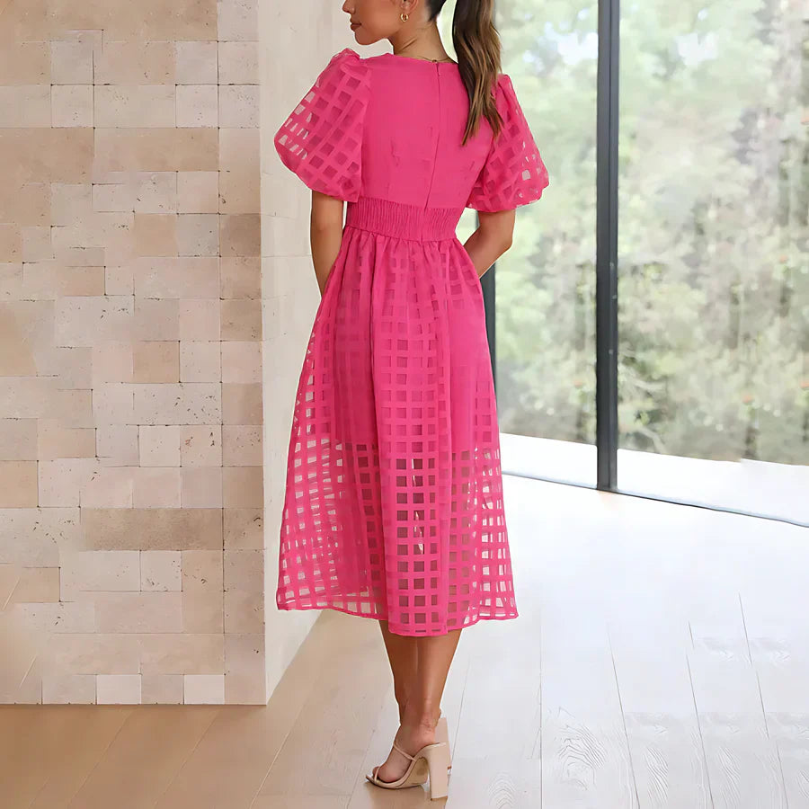 Mia™ - Klassisch gemustertes Midikleid mit Puffärmeln