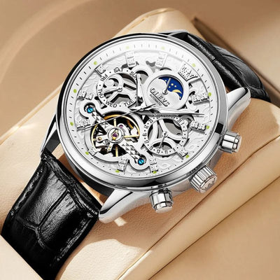Mechanische Automatik-Uhr mit elegantem Lederarmband