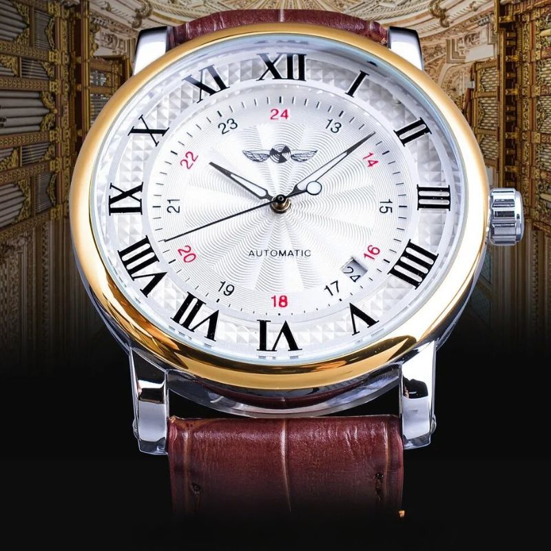 Luxuriöse Automatik-Lederuhr