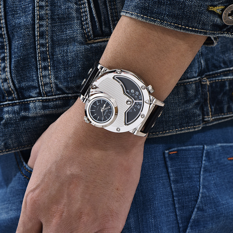 Uhr mit mehreren Zeitzonen auf Lederarmband