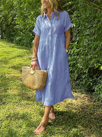 Amandine - Gestreiftes Hemdblusenkleid mit Revers und Knöpfen