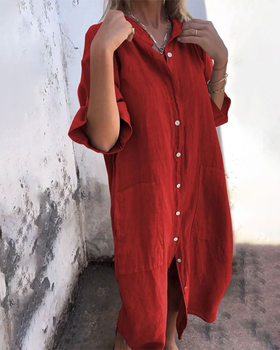 Melany - Ibiza Style Lässiges Hemdkleid in Knielänge