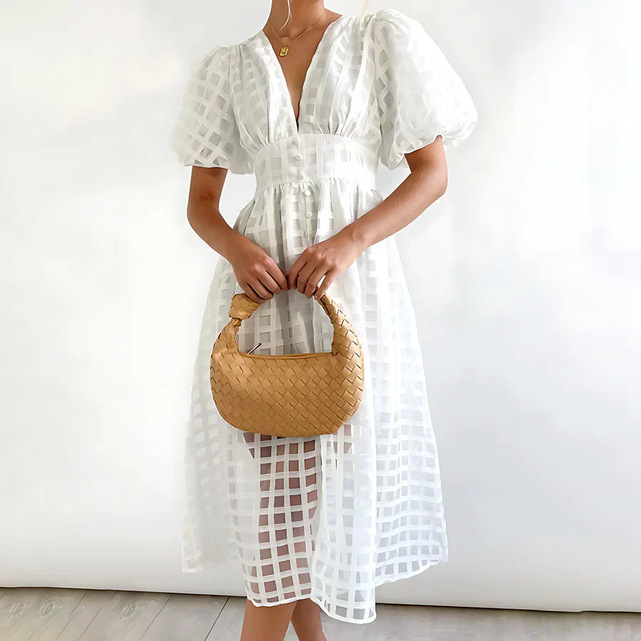 Mia™ - Klassisch gemustertes Midikleid mit Puffärmeln
