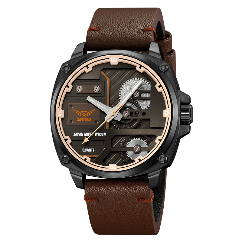 Herren Lederuhr mit Quarzwerk