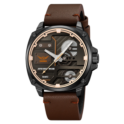Herren Lederuhr mit Quarzwerk