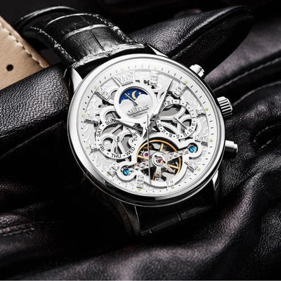 Mechanische Automatik-Uhr mit elegantem Lederarmband