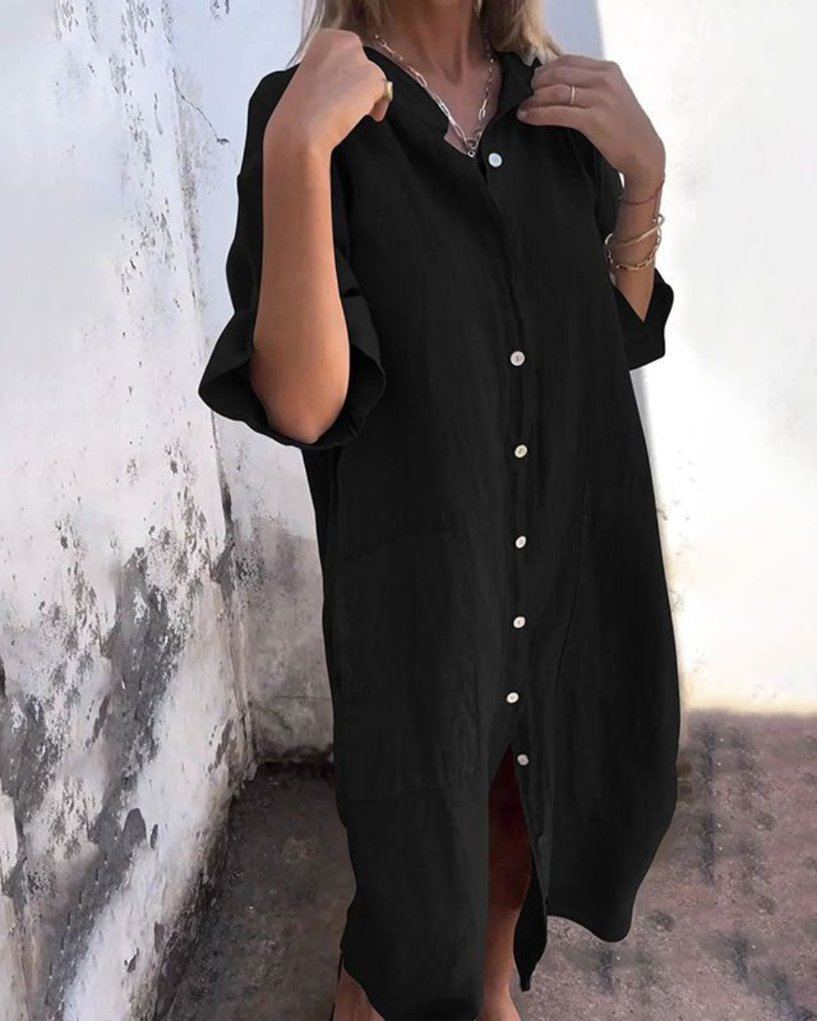 Melany - Ibiza Style Lässiges Hemdkleid in Knielänge