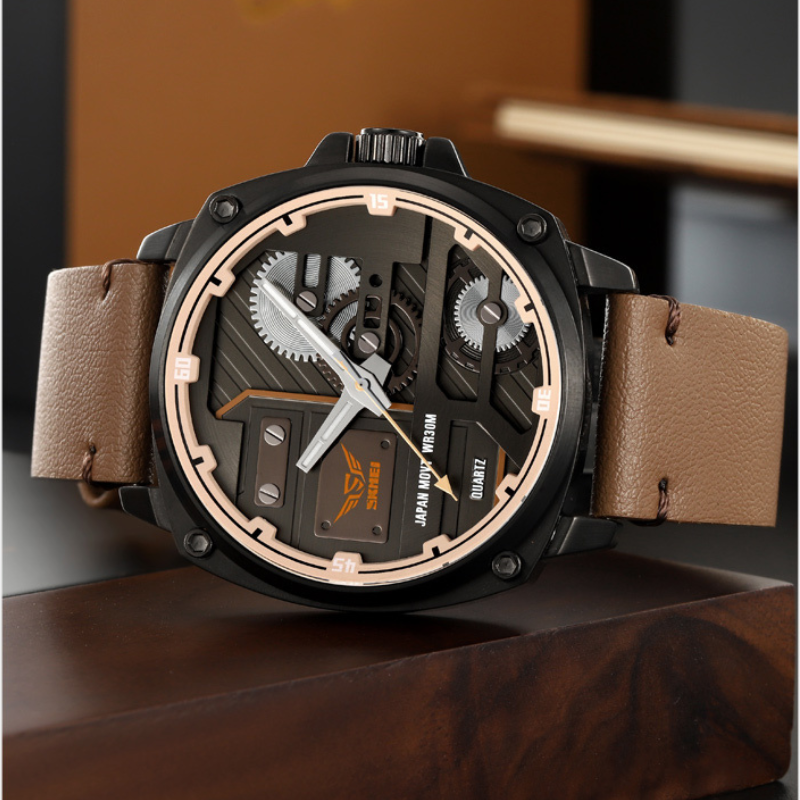 Herren Lederuhr mit Quarzwerk