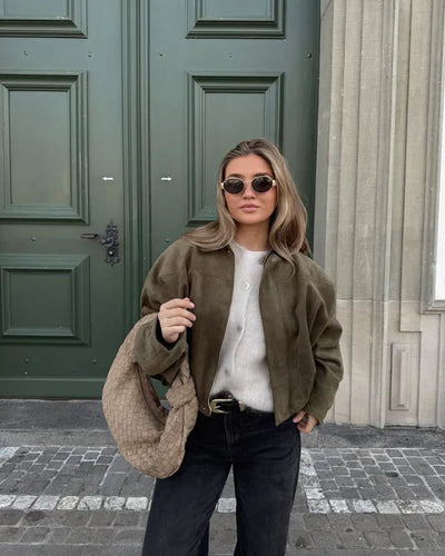 Luna™ – Faux Suede Bomber Jacket