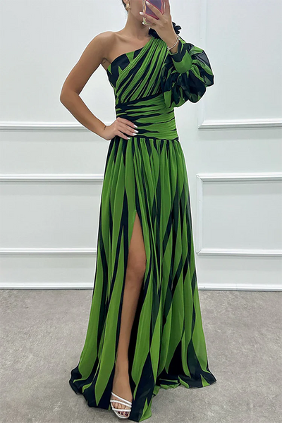 Thea™ - Elegantes gestreiftes Maxikleid mit einer Schulter