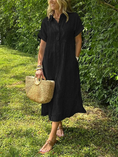 Amandine - Gestreiftes Hemdblusenkleid mit Revers und Knöpfen