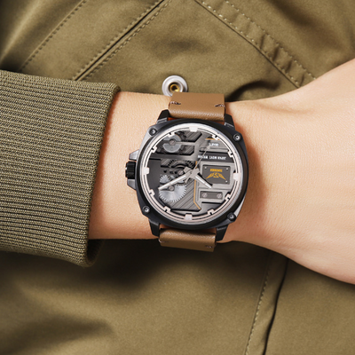 Herren Lederuhr mit Quarzwerk