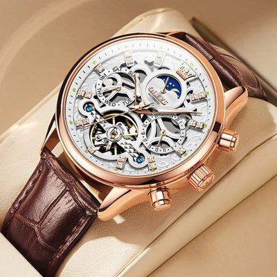 Mechanische Automatik-Uhr mit elegantem Lederarmband