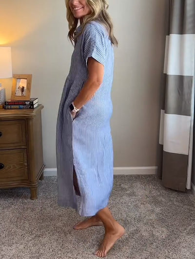 Amandine - Gestreiftes Hemdblusenkleid mit Revers und Knöpfen