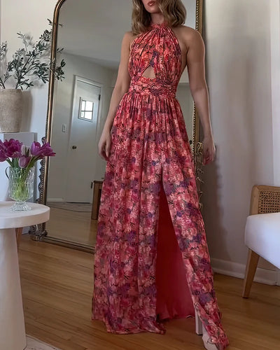 Isa Luna™ - Rückenfreies Maxikleid mit Blumenmuster
