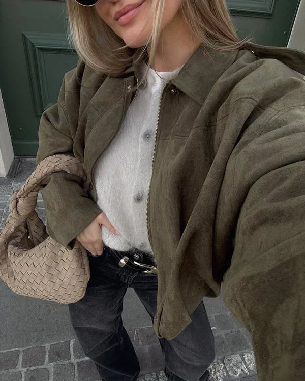 Luna™ – Faux Suede Bomber Jacket