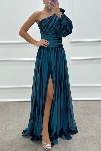 Thea™ - Elegantes gestreiftes Maxikleid mit einer Schulter