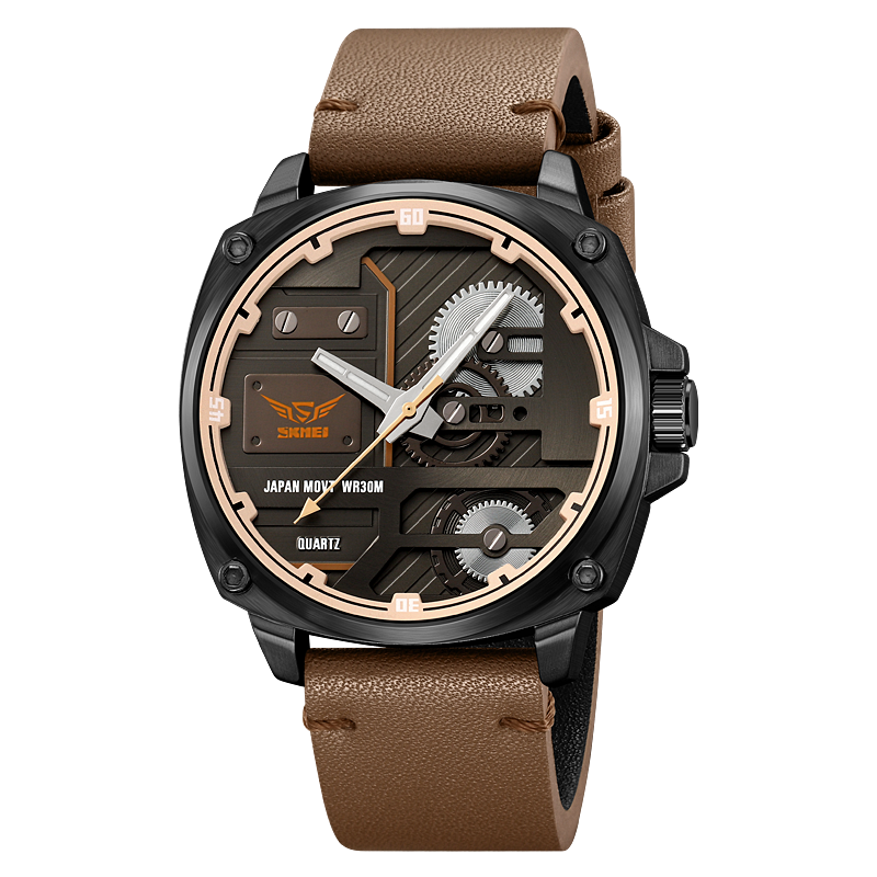 Herren Lederuhr mit Quarzwerk