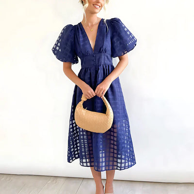 Mia™ - Klassisch gemustertes Midikleid mit Puffärmeln
