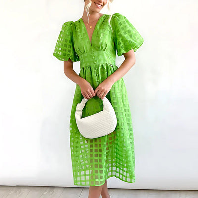 Mia™ - Klassisch gemustertes Midikleid mit Puffärmeln