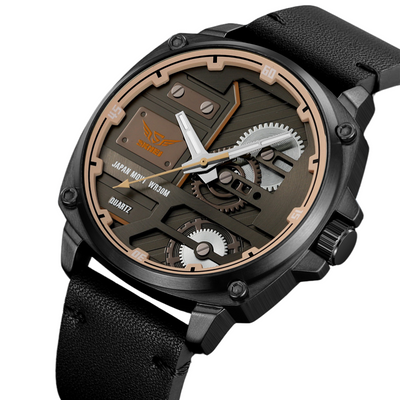 Herren Lederuhr mit Quarzwerk